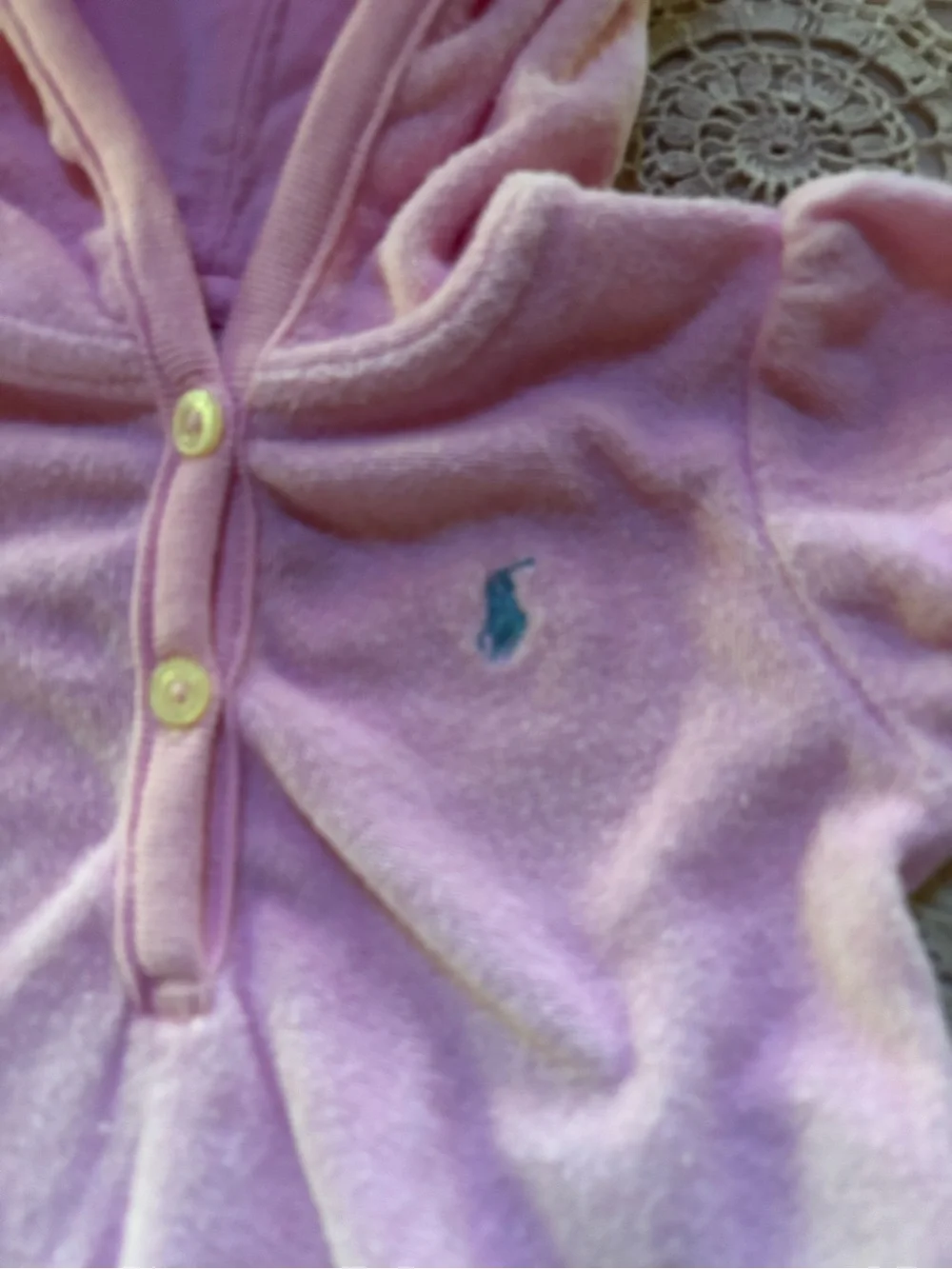 Ralph Lauren Infant Sz 6M Pink Terry Cloth Hooded Swim Coverup/Dress Aqua Pony